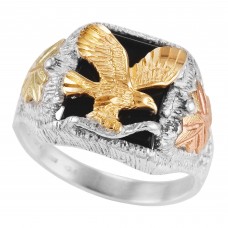 Gold Eagle w/ 14x12mm Genuine Onyx Men's Ring - by Mt Rushmore