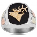 Gold Elk w/ Genuine Onyx Men's Ring - by Mt Rushmore