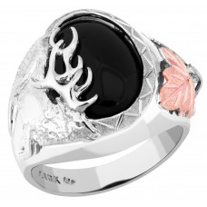 Elk with Genuine Black Onyx Stone - Men's Ring - by Landstrom's